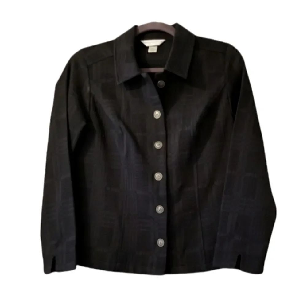 Christopher & Banks Black Textured Checked Petite Blazer